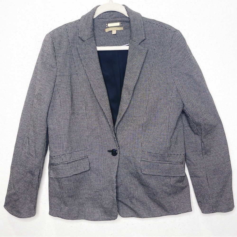 Talbots Houndstooth Fabric Knit In Italy Blazer Size 12 Classic Preppy